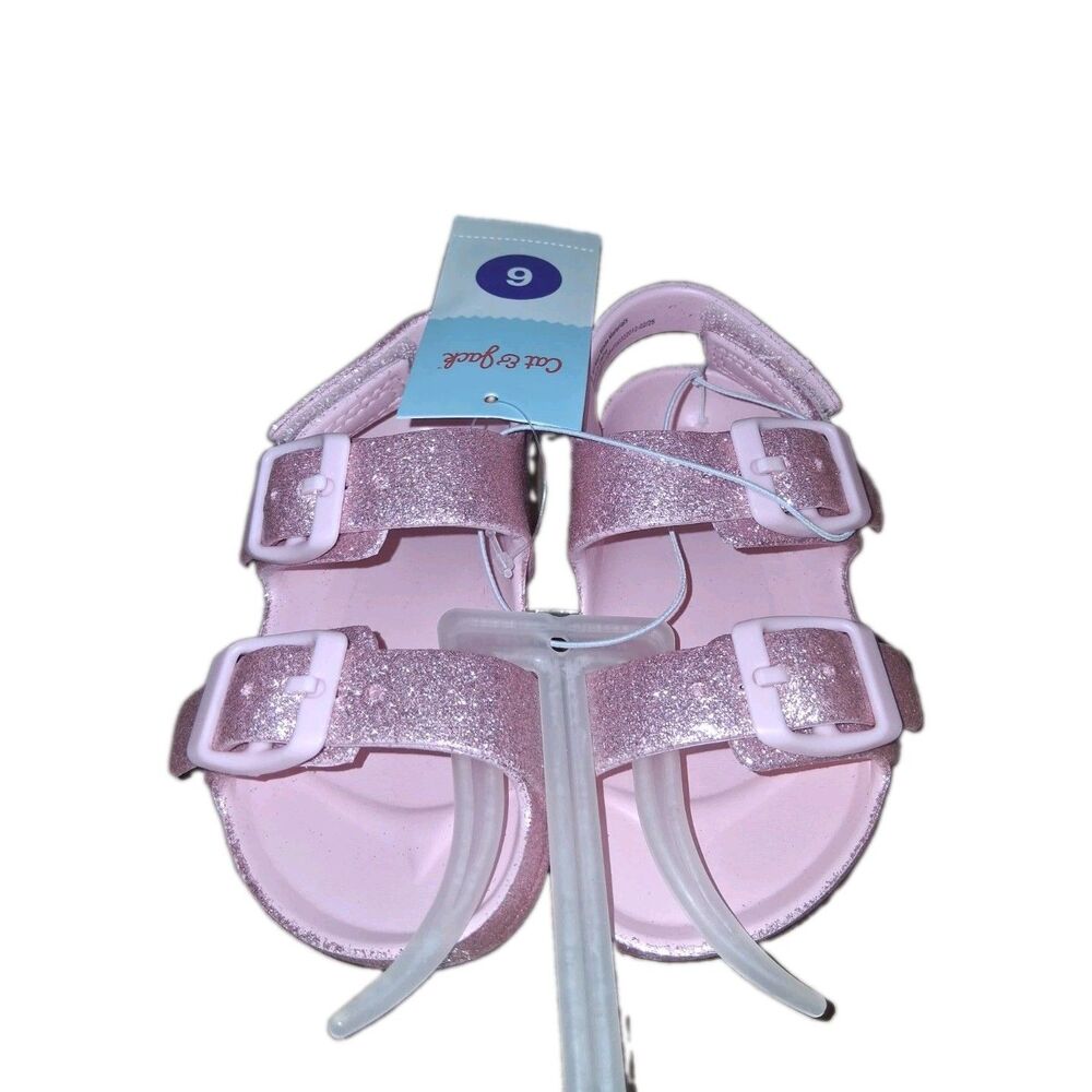 Cat & Jack Toddler Girls Ade Glitter Sandals Pink Size 6 NEW